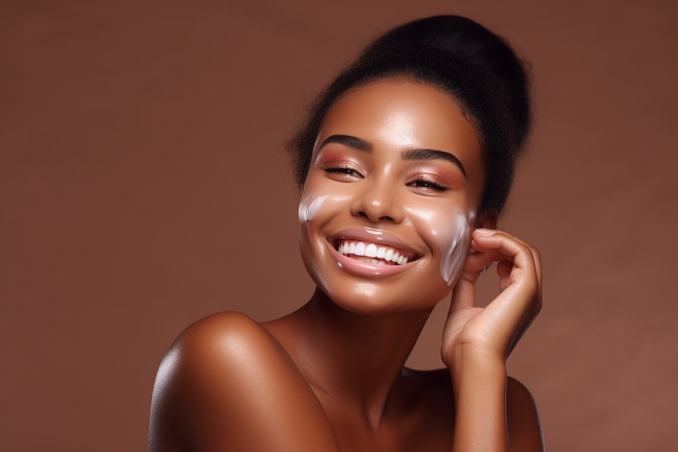femme noire qui passe de la crème sur sont visage