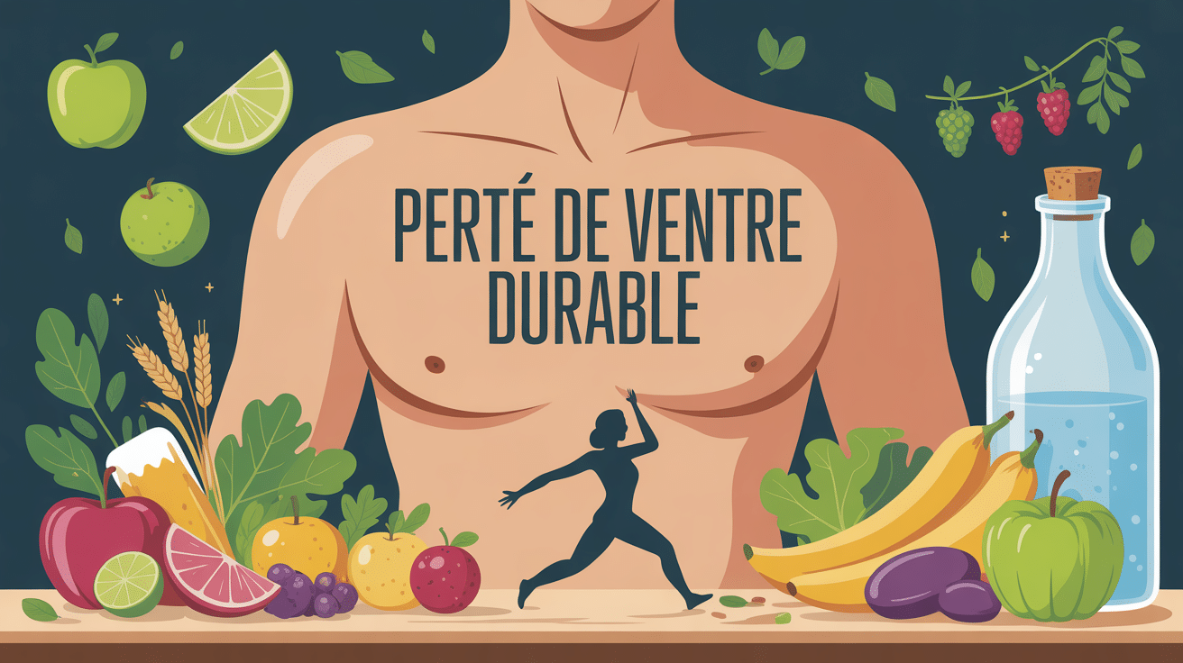 Gros plan ventre plat avec aliments sains et silhouette en mouvement