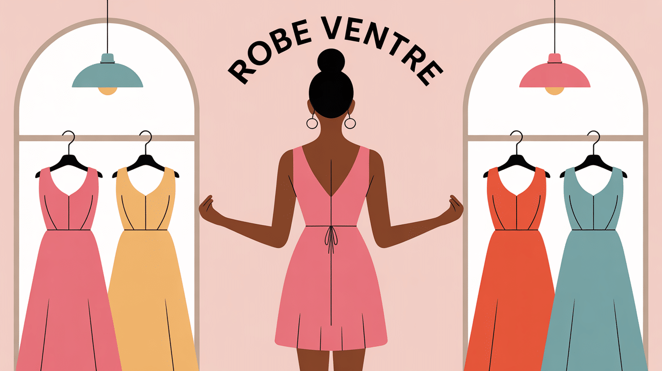 Femme essayant robe ventre boutique, confiance et bienveillance
