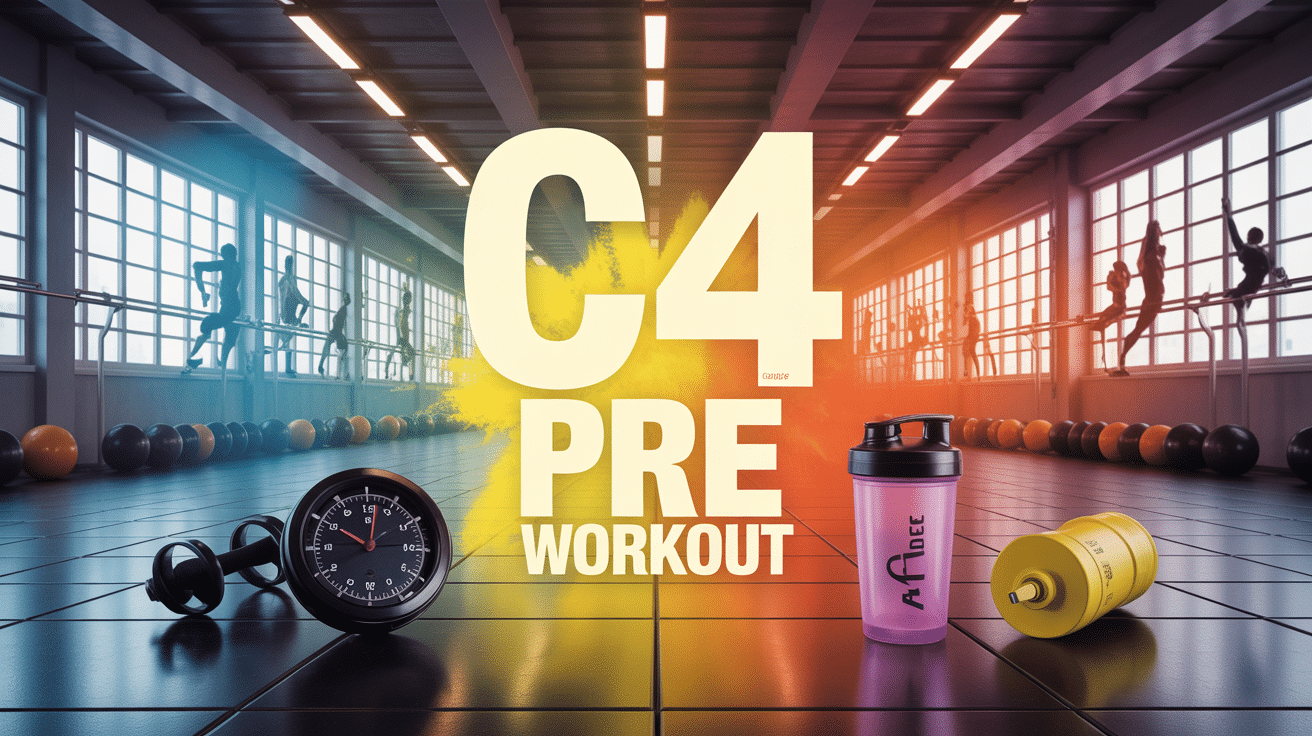 Salle de sport, tube C4 Pre Workout, ambiance énergie explosive