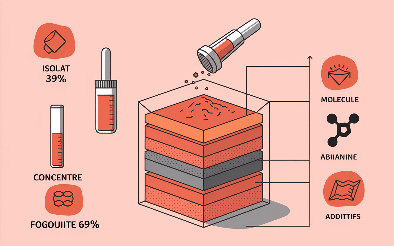 Infographie composition whey Foodspring isolat concentre additifs