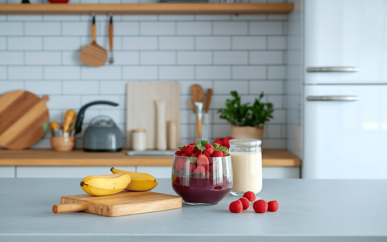 ingredients acai bowl maison banane fruits rouges blender