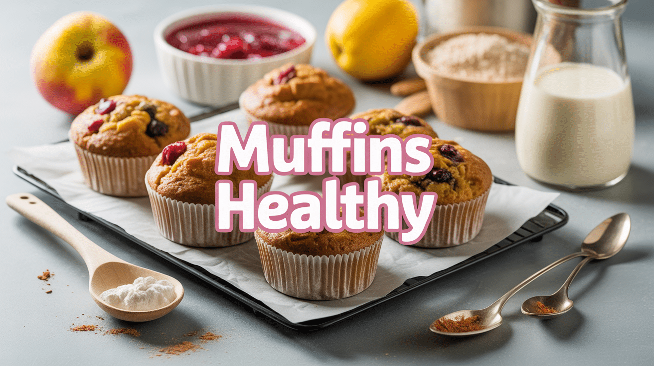 Muffins healthy dorés et moelleux, fruits, chocolat, plan de travail cuisine