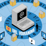 Ordinateur avec URL Voiranime et symboles anime
