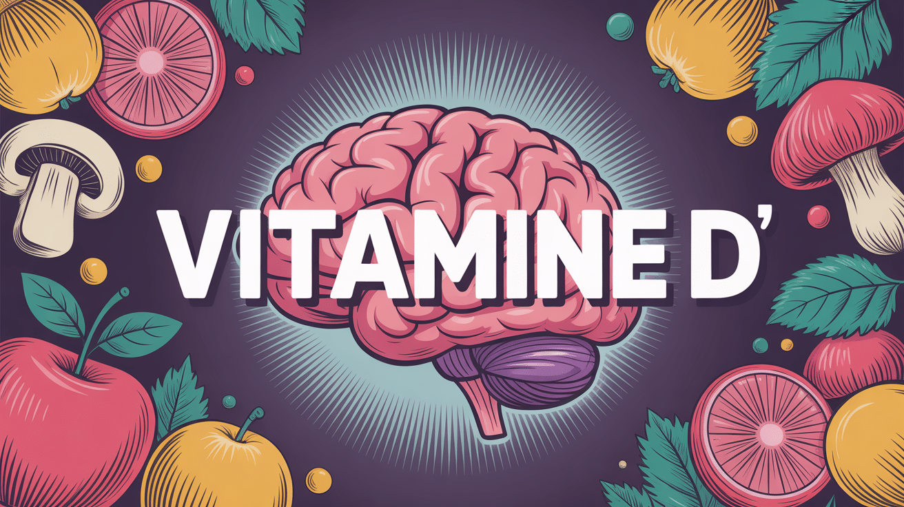Image Vitamine D cerveau entouré de fruits et champignons UV