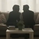 Silhouette couple discutant tragar esperma