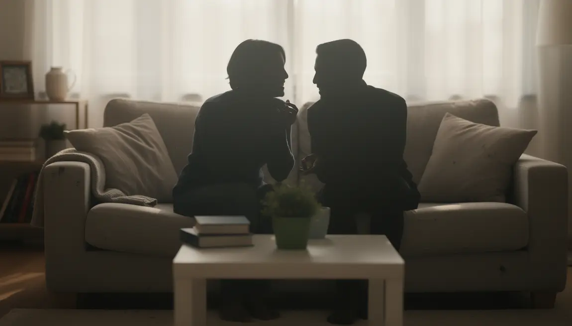 Silhouette couple discutant tragar esperma