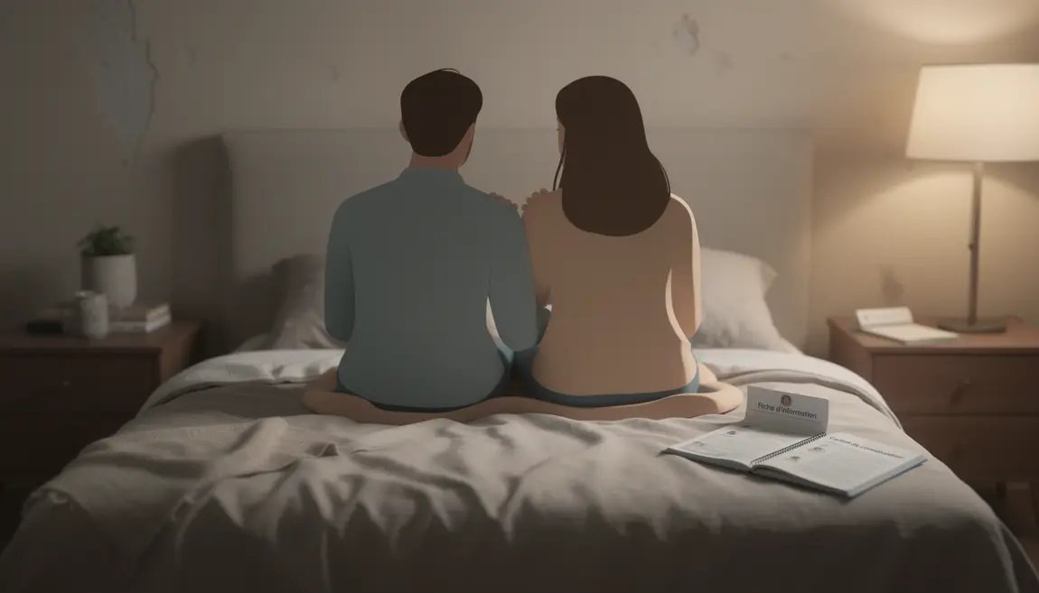 Couple stylisé discutant ingestion sperme fellation santé