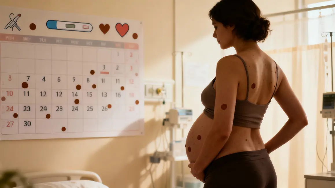 Pertes marron grossesse icônes test et silhouette femme enceinte