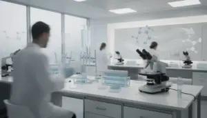 Chercheurs analysant liquide sperme dans laboratoire moderne
