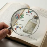 Main avec loupe, encyclopédie médicale, molécules sperme santé