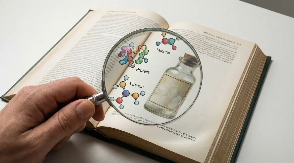 Main avec loupe, encyclopédie médicale, molécules sperme santé