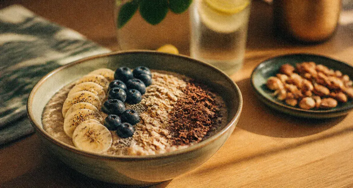 Aliment qui donne de l energie rapidement : bowl avoine, banane, chia et myrtilles