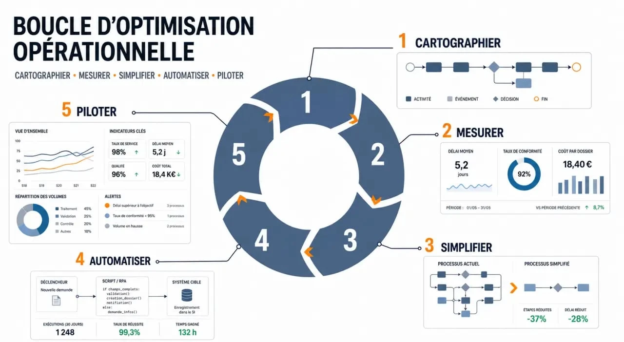 Illustration pour optimiser les processus en entreprise avec une boucle en 5 étapes